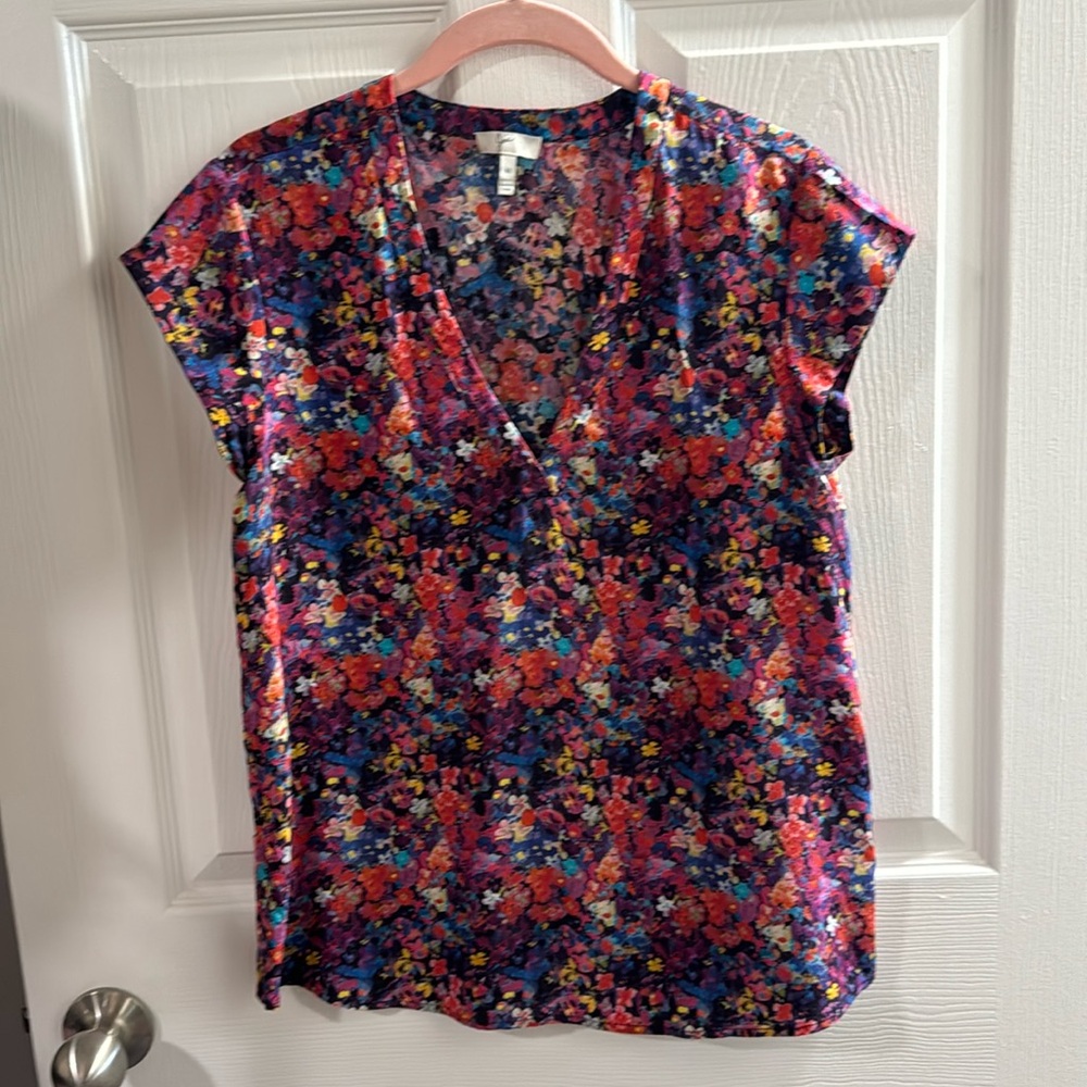Joie Silk Floral Multi Black Red Blue Purple Top Blouse M Medium